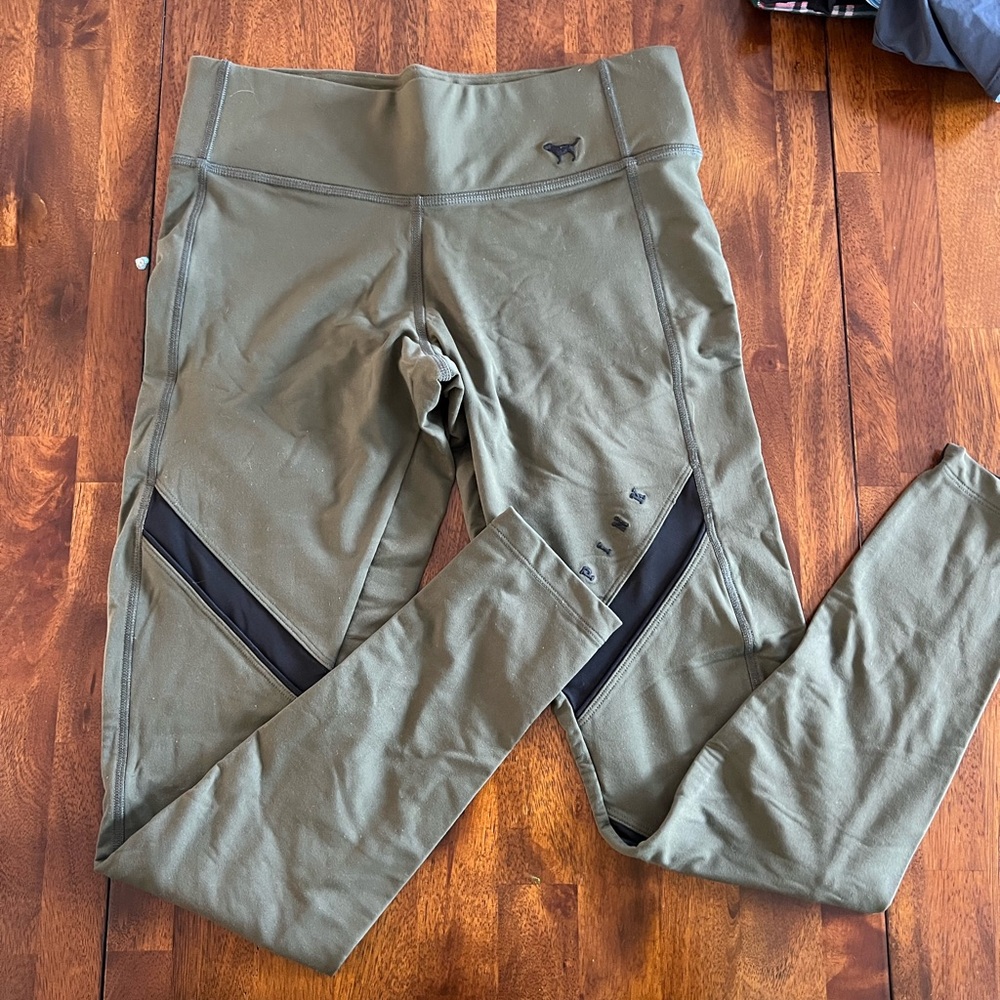 VS PINK small olive green and black mesh athletic leggings